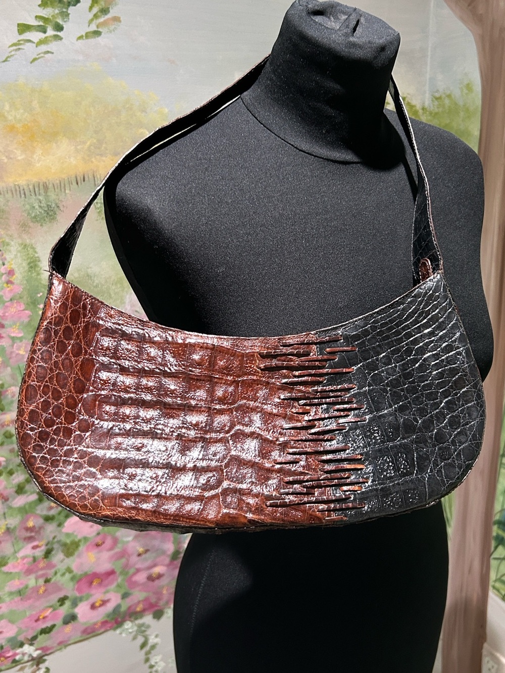 RARE Authenic Nancy Gonzalez Genuine Crocodile Brown/Black Ombré Shoulder Bag